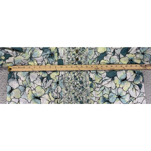 Catherines Top Women 1X Blue White Floral Short Sleeve Popover Lightweight Sheer - Picture 8 of 11